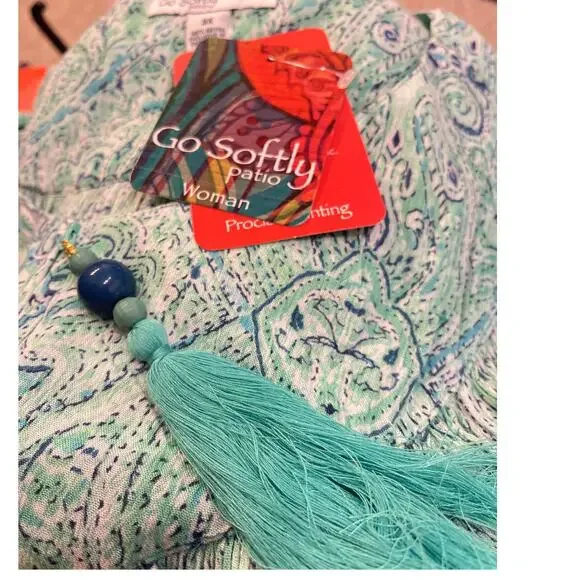 Go Softly Crinkle Rayon Zip Patio Dress | Plus 3x, Teal Tile Mumu Caftan NEW - Picture 6 of 6